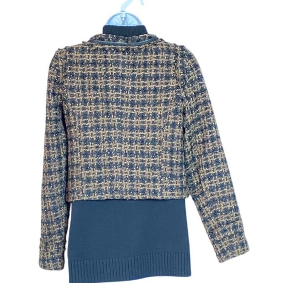 Ruby Rose Jackets & Blazers - Ruby Rose Brown & Black Tweed Cropped Jacket With Zipper & Raw Edge Detail